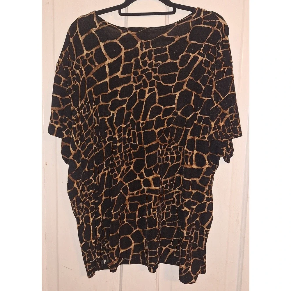Vintage Made in USA SPS Animal Print Mobwife Slinky Blouse Women's Size Large - Picture 2 of 4